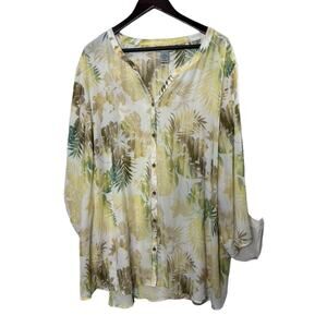 Catherines  Tunic Top Shirt Blouse 3/4 Roll Tab Sleeve Sheer Floral 4X 30 32 NEW